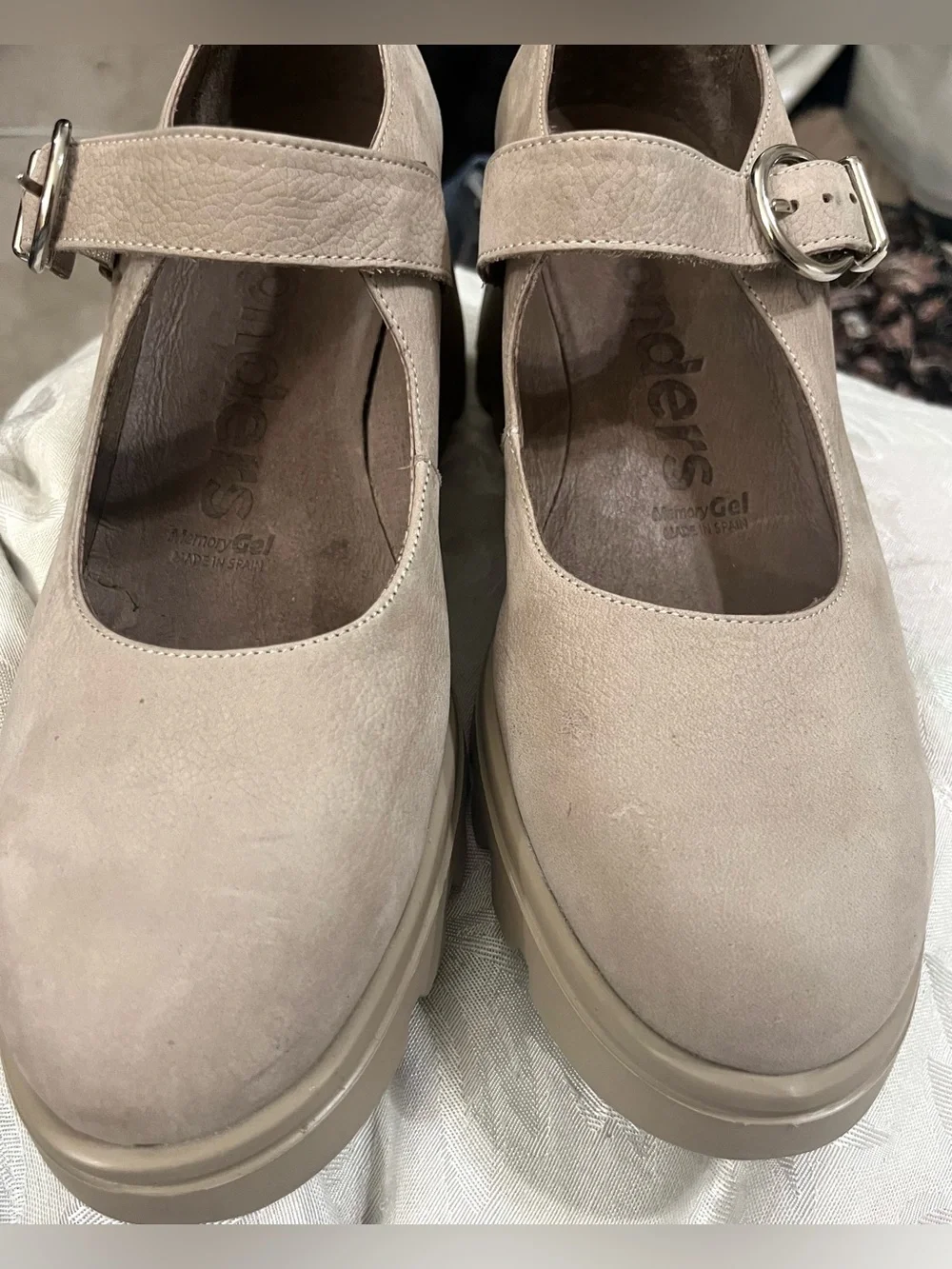 Wonders 'Valentina' Mary Jane Platform Shoes Taupe Nubuck Leather Sz 11 US 42 EU
